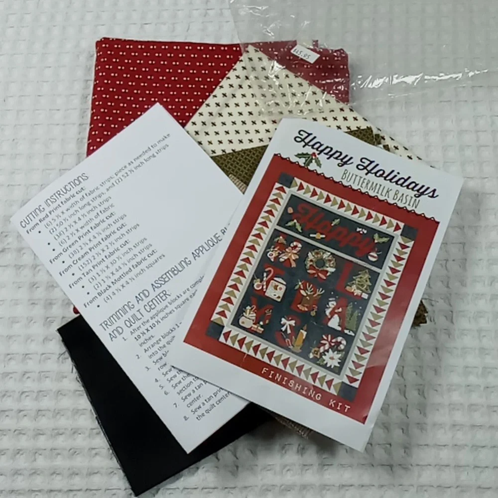 New in Bag Happy Holidays Buttermilk Basin Quilt Finishing Kit. 50 x 62 Inches
